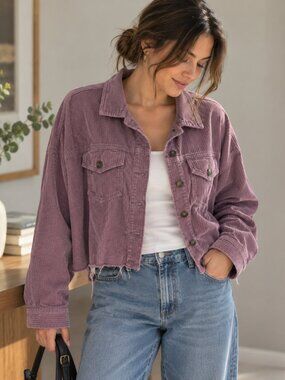 American Eagle Outfitters Corduroy Cropped Jacket in Mauve
